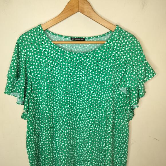 Adrianna Papell Top Floral Stretch Flutter Sleeve - Picture 2 of 8